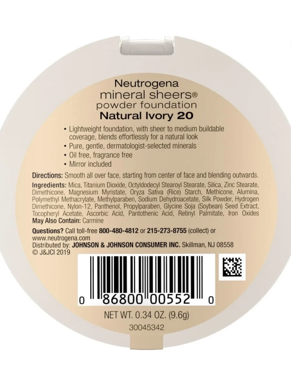 Neutrogena Mineral Sheers Powder Foundation, Natural Ivory 20,.34 oz